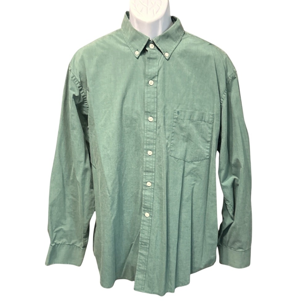 Izod Premium Essentials Green Button-Down Casual Shirt, XL, Preppy, Workwear